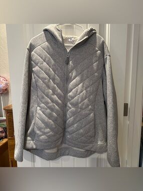 Grey Quilted Hooded Zip Jacket